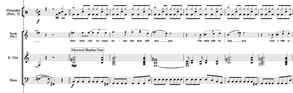 Excerpt from the score of You Know My Name showing the transcribed band parts